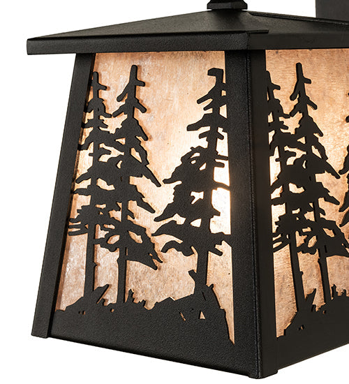 Meyda Lighting Tall Pines 7" Textured Black Lantern Wall Sconce With Silver Mica Shade Glass