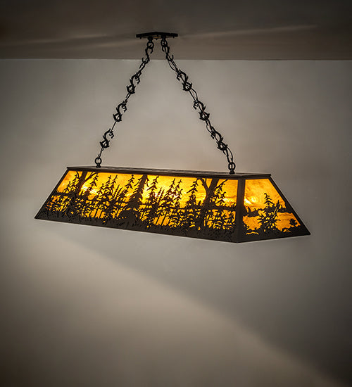 Meyda Lighting Tall Pines 72" 11-Light Textured Black Island Pendant Light With Honey Art Shade Glass