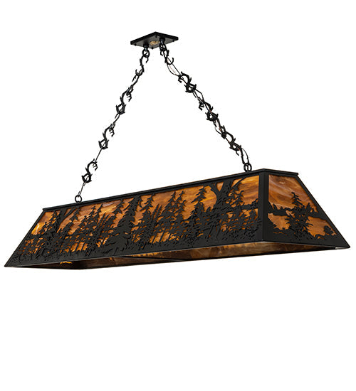 Meyda Lighting Tall Pines 72" 11-Light Textured Black Island Pendant Light With Honey Art Shade Glass
