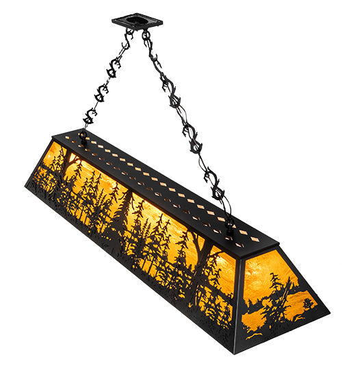 Meyda Lighting Tall Pines 72" 11-Light Textured Black Island Pendant Light With Honey Art Shade Glass