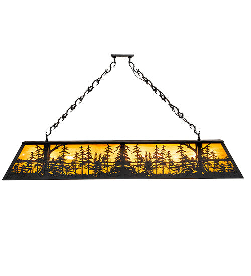 Meyda Lighting Tall Pines 72" 11-Light Textured Black Island Pendant Light With Honey Art Shade Glass