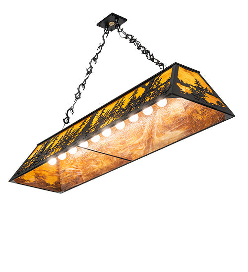 Meyda Lighting Tall Pines 72" 11-Light Textured Black Island Pendant Light With Honey Art Shade Glass