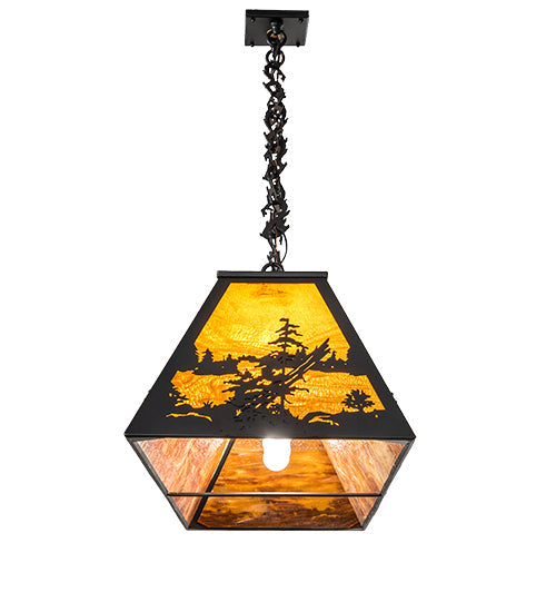 Meyda Lighting Tall Pines 72" 11-Light Textured Black Island Pendant Light With Honey Art Shade Glass