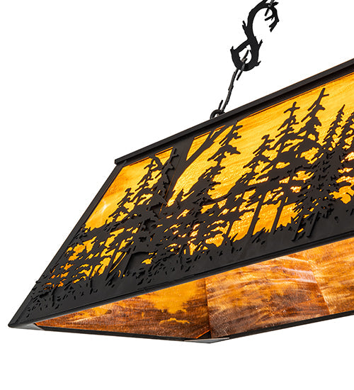 Meyda Lighting Tall Pines 72" 11-Light Textured Black Island Pendant Light With Honey Art Shade Glass