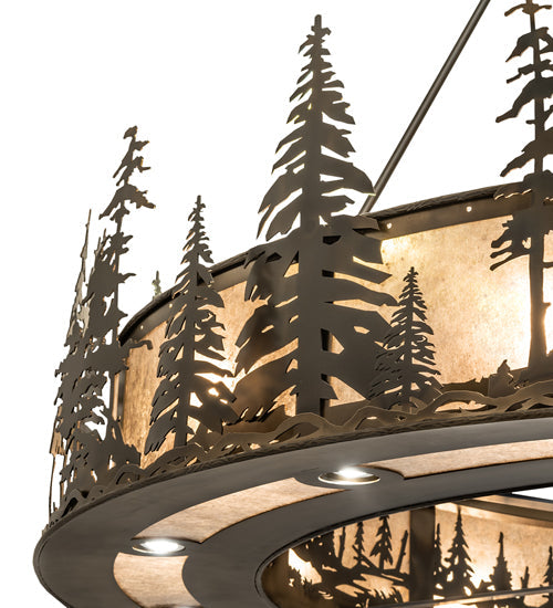 Meyda Lighting Tall Pines 72" 31-Light Dark Burnished Antique Copper Chandelier With Silver Mica Shade Glass and Fan