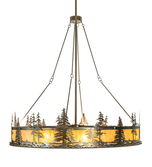 Meyda Lighting Tall Pines 73" 24-Light Antique Copper Chandelier With Ambra Siena Idalight Shade and Fan