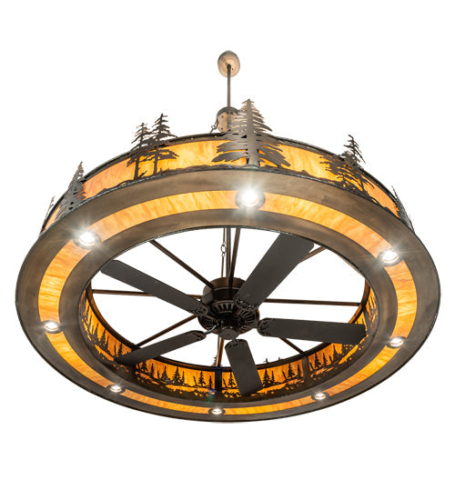 Meyda Lighting Tall Pines 73" 24-Light Antique Copper Chandelier With Ambra Siena Idalight Shade and Fan