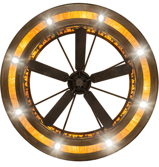 Meyda Lighting Tall Pines 73" 24-Light Antique Copper Chandelier With Ambra Siena Idalight Shade and Fan
