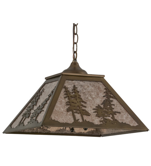 Meyda Lighting Tall Pines 76318 22" 2-Light Antique Copper Pendant Light With Silver Mica Shade Glass