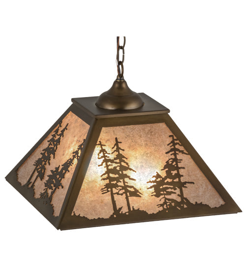 Meyda Lighting Tall Pines 76318 22" 2-Light Antique Copper Pendant Light With Silver Mica Shade Glass