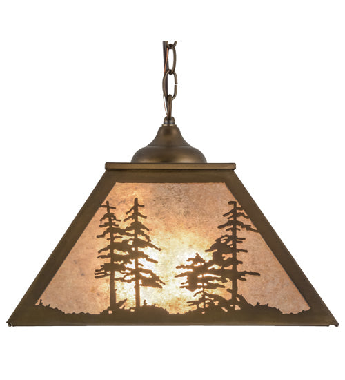 Meyda Lighting Tall Pines 76318 22" 2-Light Antique Copper Pendant Light With Silver Mica Shade Glass