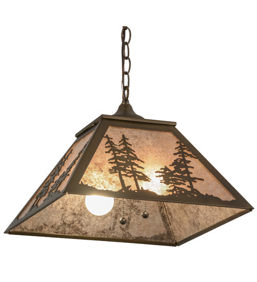Meyda Lighting Tall Pines 76318 22" 2-Light Antique Copper Pendant Light With Silver Mica Shade Glass