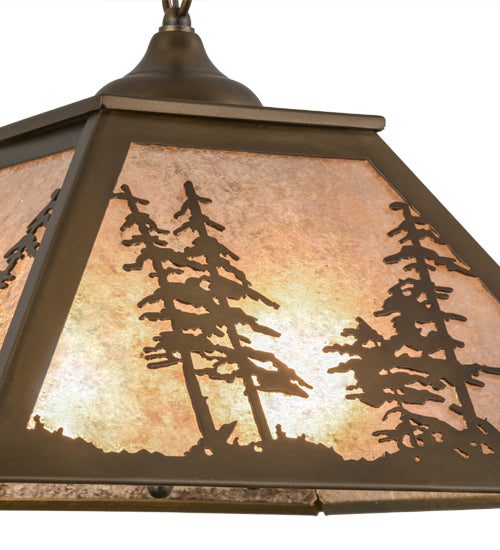Meyda Lighting Tall Pines 76318 22" 2-Light Antique Copper Pendant Light With Silver Mica Shade Glass