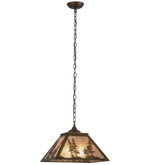Meyda Lighting Tall Pines 76318 22" 2-Light Antique Copper Pendant Light With Silver Mica Shade Glass