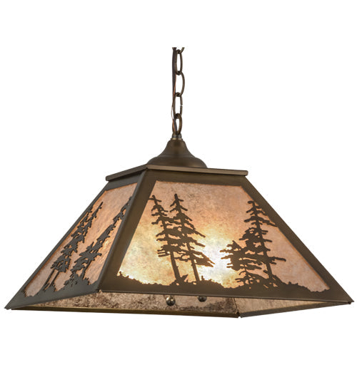 Meyda Lighting Tall Pines 76318 22" 2-Light Antique Copper Pendant Light With Silver Mica Shade Glass