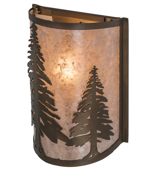 Meyda Lighting Tall Pines 8" Antique Copper Wall Sconce With Silver Mica Shade Glass