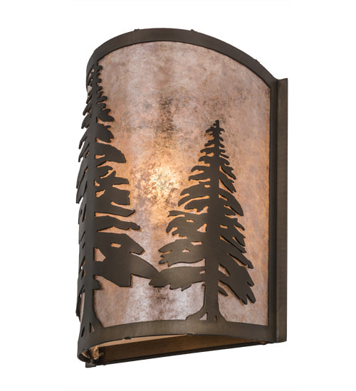 Meyda Lighting Tall Pines 8" Antique Copper Wall Sconce With Silver Mica Shade Glass