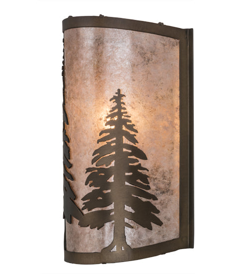 Meyda Lighting Tall Pines 8" Antique Copper Wall Sconce With Silver Mica Shade Glass