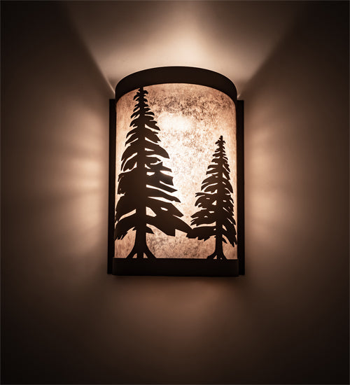 Meyda Lighting Tall Pines 8" Oil Rubbed Bronze Left Wall Sconce With Silver Mica Shade Glass