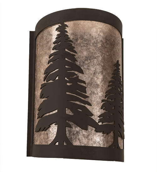 Meyda Lighting Tall Pines 8" Oil Rubbed Bronze Left Wall Sconce With Silver Mica Shade Glass