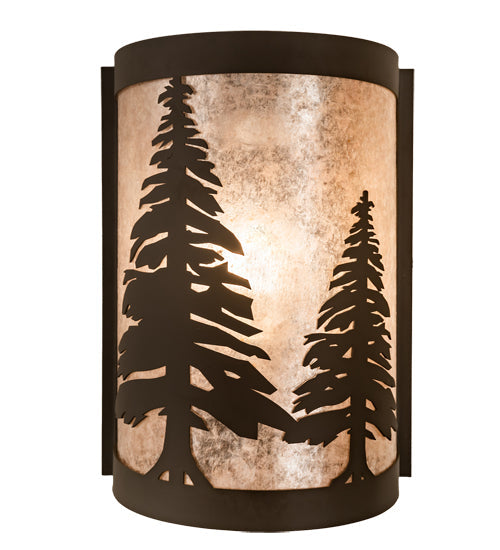 Meyda Lighting Tall Pines 8" Oil Rubbed Bronze Left Wall Sconce With Silver Mica Shade Glass