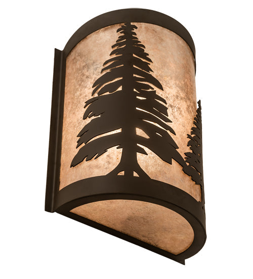 Meyda Lighting Tall Pines 8" Oil Rubbed Bronze Left Wall Sconce With Silver Mica Shade Glass