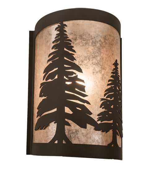 Meyda Lighting Tall Pines 8" Oil Rubbed Bronze Left Wall Sconce With Silver Mica Shade Glass