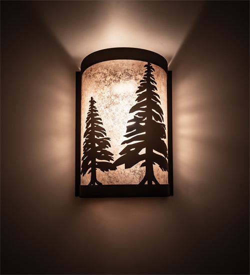 Meyda Lighting Tall Pines 8" Oil Rubbed Bronze Right Wall Sconce With Silver Mica Shade Glass