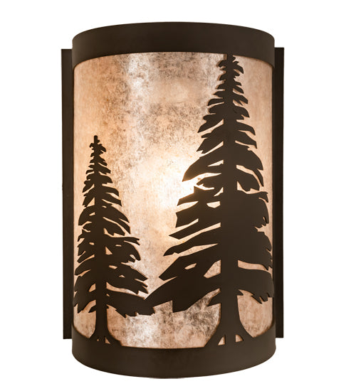 Meyda Lighting Tall Pines 8" Oil Rubbed Bronze Right Wall Sconce With Silver Mica Shade Glass