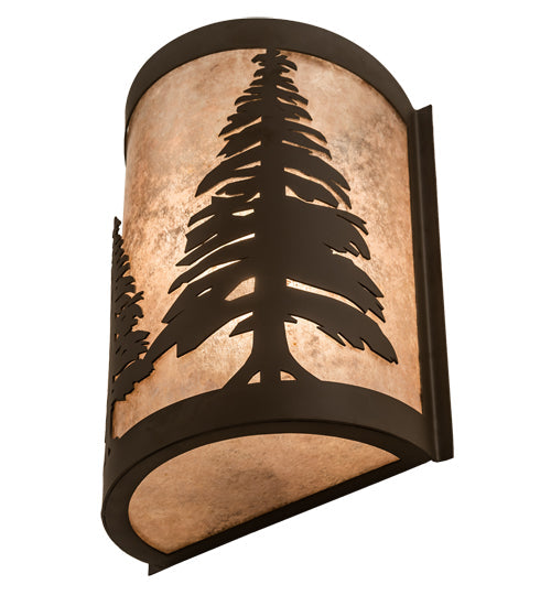 Meyda Lighting Tall Pines 8" Oil Rubbed Bronze Right Wall Sconce With Silver Mica Shade Glass