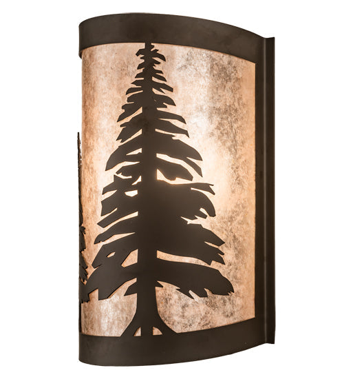 Meyda Lighting Tall Pines 8" Oil Rubbed Bronze Right Wall Sconce With Silver Mica Shade Glass
