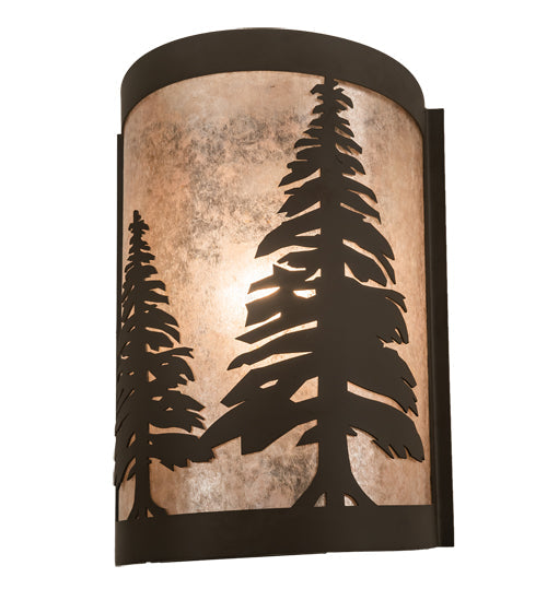 Meyda Lighting Tall Pines 8" Oil Rubbed Bronze Right Wall Sconce With Silver Mica Shade Glass