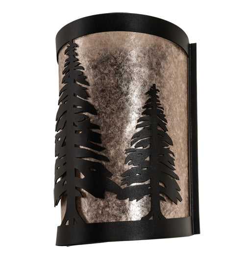 Meyda Lighting Tall Pines 8" Textured Black Wall Sconce With Silver Mica Shade Glass