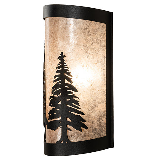 Meyda Lighting Tall Pines 8" Textured Black Wall Sconce With Silver Mica Shade Glass