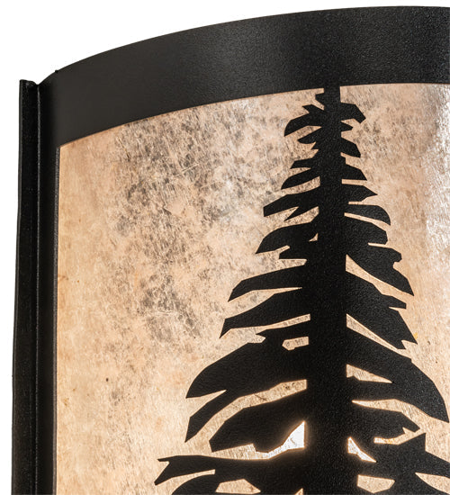 Meyda Lighting Tall Pines 8" Textured Black Wall Sconce With Silver Mica Shade Glass