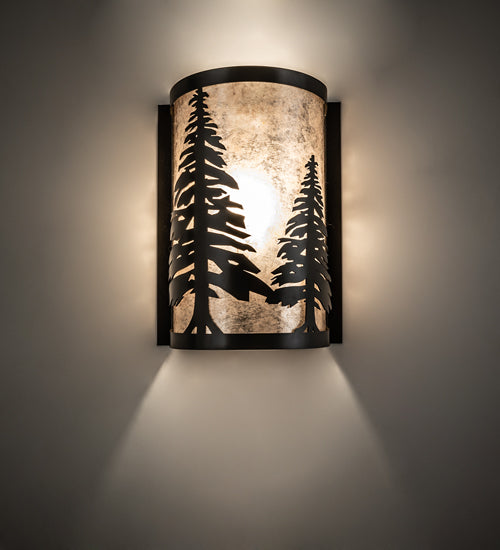 Meyda Lighting Tall Pines 8" Timeless Bronze Wall Sconce With Silver Mica Shade Glass
