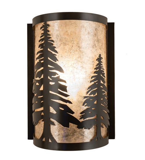 Meyda Lighting Tall Pines 8" Timeless Bronze Wall Sconce With Silver Mica Shade Glass