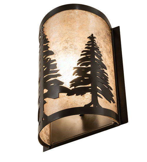 Meyda Lighting Tall Pines 8" Timeless Bronze Wall Sconce With Silver Mica Shade Glass