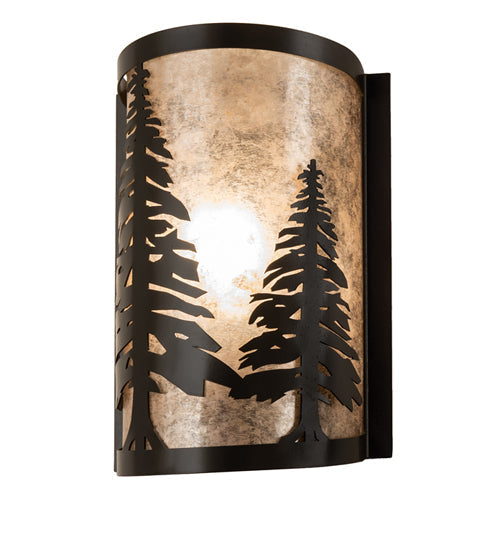 Meyda Lighting Tall Pines 8" Timeless Bronze Wall Sconce With Silver Mica Shade Glass