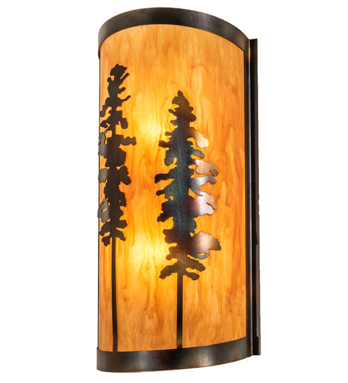 Meyda Lighting Tall Pines 9" 2-Light Light Burnished Antique Copper Wall Sconce With Ambra Siena Idalight Shade