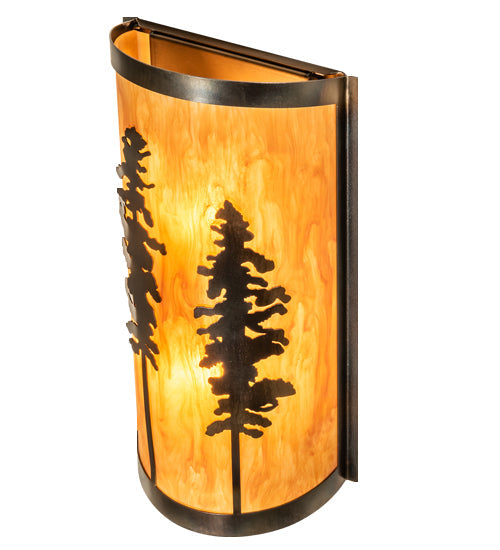 Meyda Lighting Tall Pines 9" 2-Light Light Burnished Antique Copper Wall Sconce With Ambra Siena Idalight Shade