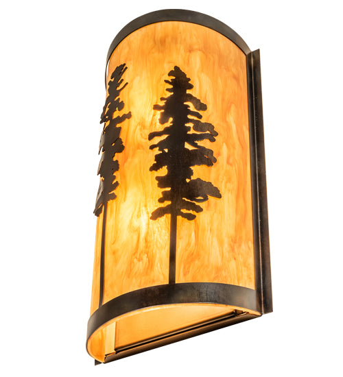 Meyda Lighting Tall Pines 9" 2-Light Light Burnished Antique Copper Wall Sconce With Ambra Siena Idalight Shade