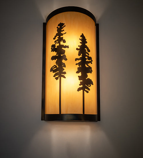 Meyda Lighting Tall Pines 9" 2-Light Light Burnished Antique Copper Wall Sconce With Beige Tawnyrock Idalight Shade