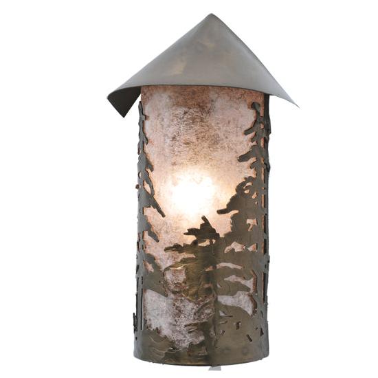 Meyda Lighting Tall Pines 9" Antique Copper Wall Sconce With Silver Mica Shade Glass