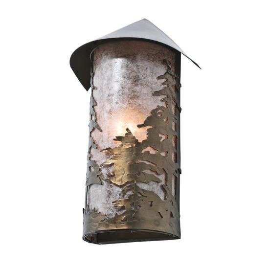 Meyda Lighting Tall Pines 9" Antique Copper Wall Sconce With Silver Mica Shade Glass