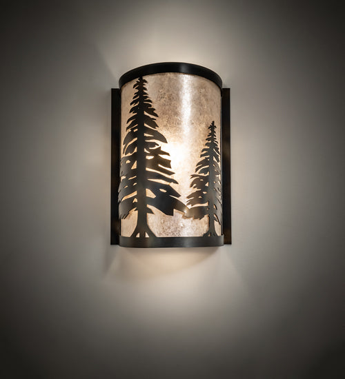 Meyda Lighting Tall Pines 9" Dark Burnished Antique Copper Wall Sconce With Silver Mica Shade Glass
