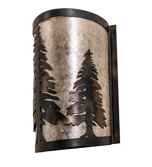 Meyda Lighting Tall Pines 9" Dark Burnished Antique Copper Wall Sconce With Silver Mica Shade Glass