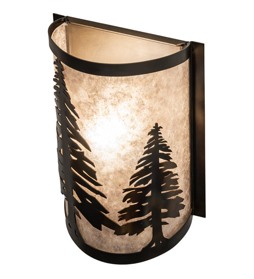 Meyda Lighting Tall Pines 9" Dark Burnished Antique Copper Wall Sconce With Silver Mica Shade Glass
