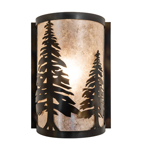 Meyda Lighting Tall Pines 9" Dark Burnished Antique Copper Wall Sconce With Silver Mica Shade Glass