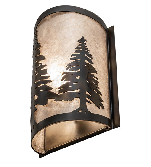 Meyda Lighting Tall Pines 9" Dark Burnished Antique Copper Wall Sconce With Silver Mica Shade Glass